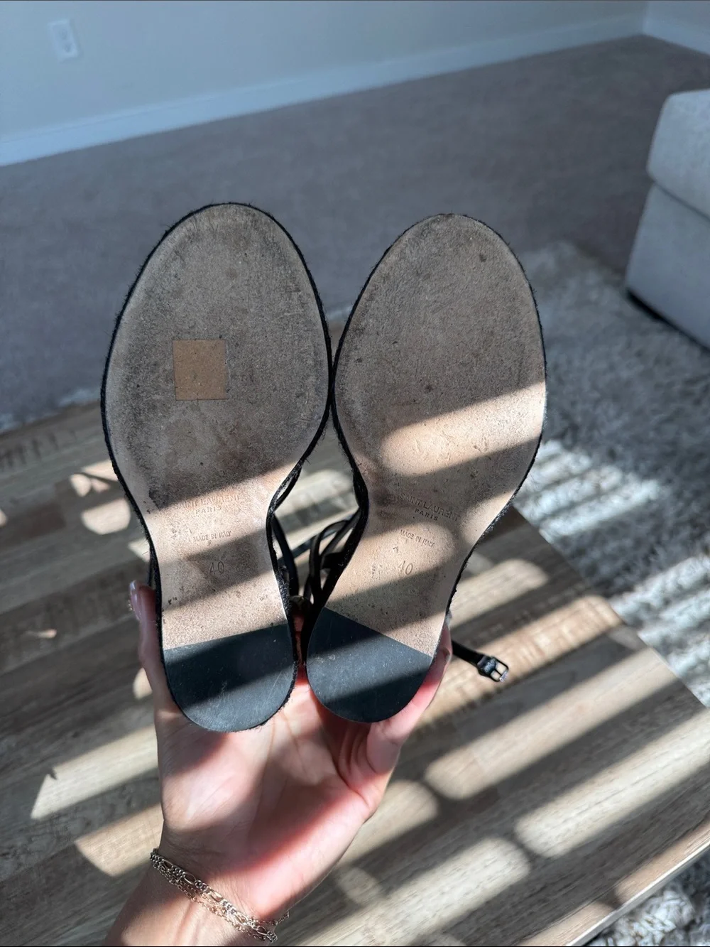 Saint Laurent Black Strappy Logo Wedge Sandals